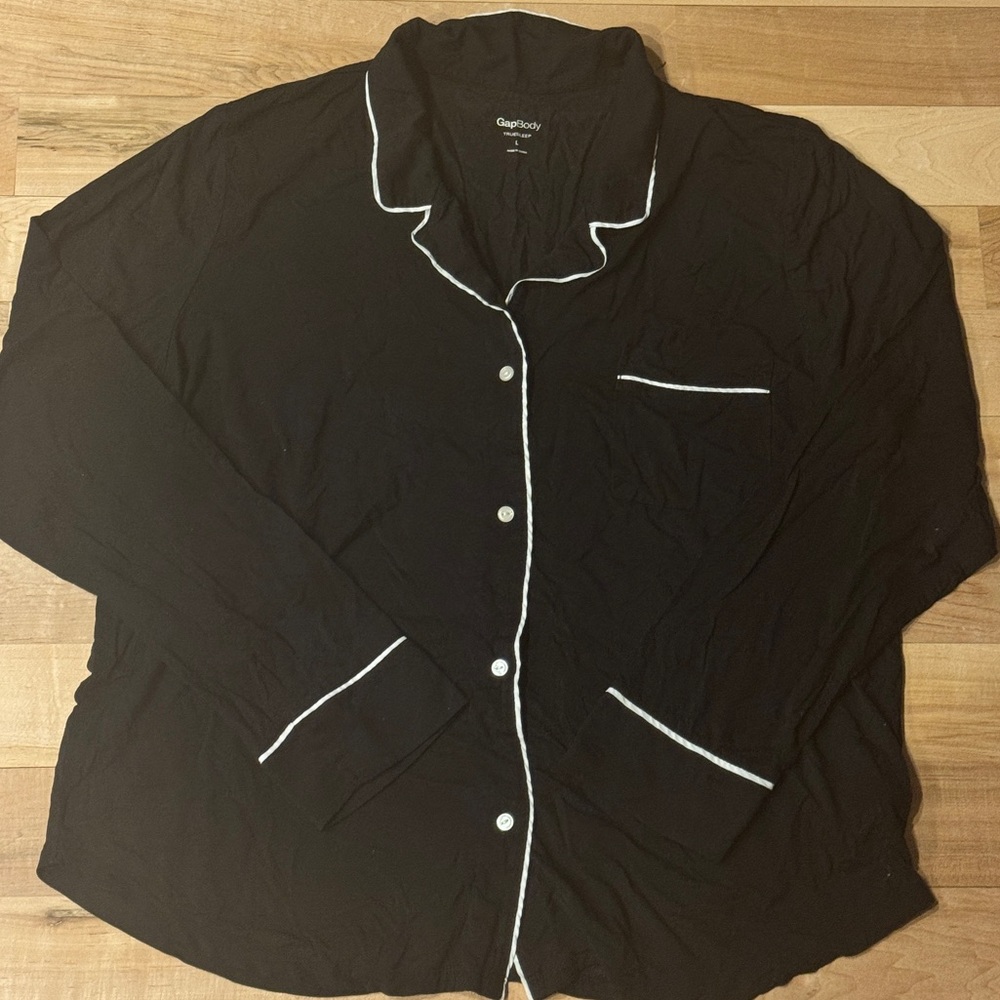 GapBody True Sleep Long Sleeve Modal Relaxed Fit Black Pajama Shirt Womens L